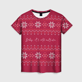 Женская футболка 3D с принтом Мне холодно в Кировске, 100% полиэфир ( синтетическое хлопкоподобное полотно) | прямой крой, круглый вырез горловины, длина до линии бедер | английский | английский текст | арт | вязаный рисунок | вязь | иностранный текст | мне холодно | новый год | ночь | рисунок | рождество | снег | снеговик | снеговики | снежинка | снежинки | холодно