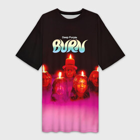 Платье-футболка 3D с принтом Deep Purple  Burn в Кировске,  |  | deep purple | альбом | гловер | группа | дееп | деп | ди | дип перпл | диперпл | дипперпл | иэн гиллан | иэн пэйс | лого | логотип | метал | морс | пепл | прогрессивный | психоделический | рок | символ | хард