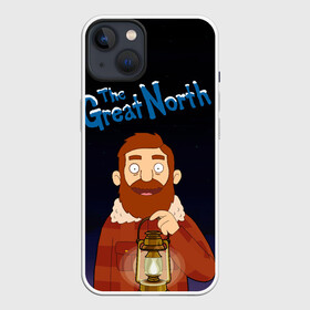 Чехол для iPhone 13 с принтом THE GREAT NORTH | Beef Tobin в Кировске,  |  | Тематика изображения на принте: beef | биф тобин в поле ночью | биф тобин с лампой | великий север мультфильм ночью | отец четверых детей биф | персонаж сериала великий север