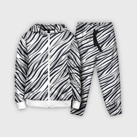 Детский костюм 3D с принтом Черно белый полосатый тигровый в Кировске,  |  | модный | монохромный | полосатый | серый и черный | современный | тигровый | черный и белый