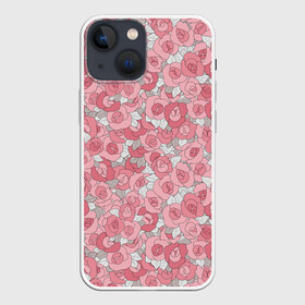 Чехол для iPhone 13 mini с принтом Нежно коралловые розы в Кировске,  |  | детский | коралловые розы | модный | розовые розы | розы | скетч | современный | цветочный узор | цветы