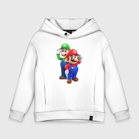 Детское худи Oversize хлопок с принтом Mario Bros в Кировске, френч-терри — 70% хлопок, 30% полиэстер. Мягкий теплый начес внутри —100% хлопок | боковые карманы, эластичные манжеты и нижняя кромка, капюшон на магнитной кнопке | bros | luigi | mario | nintendo switch | odyssey | братья | луиджи | марио | нинтендо свитч | одиссея