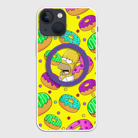 Чехол для iPhone 13 mini с принтом Гомер ням Пончик в Кировске,  |  | cartoon | donut | homer | rainbow | the simpsons | yellow | в тренде | гомер | желтая | мультфильм | пончик | популярные | принт | радужный | симпсоны | топ