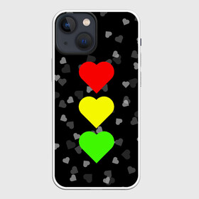 Чехол для iPhone 13 mini с принтом СВЕТОФОР ИЗ СЕРДЕЦ в Кировске,  |  | affection | cardiac | fondness | heart | love | loving | девочке | девушке | женская солидарность | любить | любовь | мальчику | маме | мужчине | парная | светофор из сердец | сердечко | сердце
