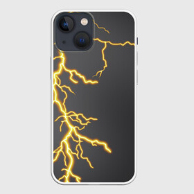 Чехол для iPhone 13 mini с принтом Яркая молния в Кировске,  |  | гроза | гром | желтый | молния | рисунок | узор | чёрный | электрический заряд | электричество | яркая молния | яркий свет | ярко