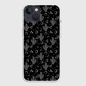 Чехол для iPhone 13 с принтом Черно белые кактусы в Кировске,  |  | лето | мексиканский | монохромный | пляжный | популярный узор | пустыня | современный | цветы кактуса | черно белый
