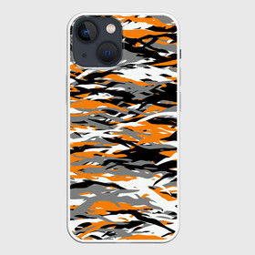 Чехол для iPhone 13 mini с принтом Тигровый камуфляж в Кировске,  |  | 2022 | tiger | камуфляж | милитари | паттерн | полосатый | полоски | полосы | тигр