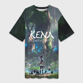 Платье-футболка 3D с принтом Кена с тленышами в Кировске,  |  | game | games | kena | kena bridge of spirits | игра | игры | кена | кена мост духов | тленыш | тленышы