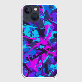 Чехол для iPhone 13 mini с принтом Неоновые кляксы в Кировске,  |  | абстракция | неон | паттерн | пятна | фиолетовый
