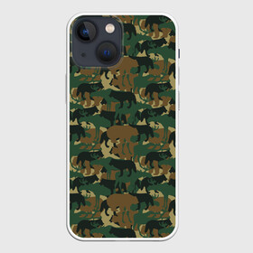 Чехол для iPhone 13 mini с принтом Охотник (камуфляж из зверей) в Кировске,  |  | hunter | hunting | егерь | звери | капканы | лес | оружие | охота | охота на волка | охота на зайца | охота на кабана | охота на утку | охотник | ружьё