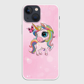 Чехол для iPhone 13 mini с принтом Единорог с бабочкой в Кировске,  |  | единорог | лошадка | милая | пони | радуга | разноцветная | розовая | цветная