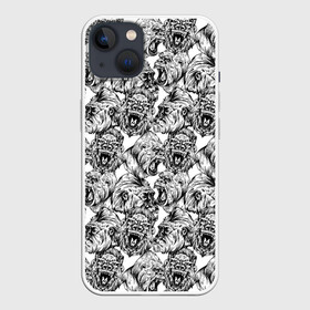 Чехол для iPhone 13 с принтом Злые Гориллы   Паттерн в Кировске,  |  | africa | afrika | angry | ape | apes | black white | gorilla | gorillas | gorillaz | hip hop | monkey | pattern | raging | sketch | африка | африканский узор | злые обезьяны | мартышка | примат | приматы | рисунок | рисунок карандашом | скетч | узор | хип