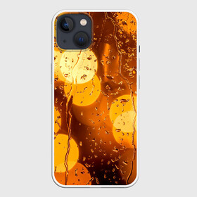 Чехол для iPhone 13 с принтом Дождик золотой в Кировске,  |  | bright | city | drops | evening | golden | lights | rain | wet | вечер | город | дождик | золотой | капли | мокрое | огни | стекло | яркие