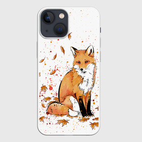 Чехол для iPhone 13 mini с принтом ЛИСА В ЛИСТЬЯХ   ОСЕННЕЕ НАСТРОЕНИЕ   FOX IN THE FOREST в Кировске,  |  | autumn | forest | fox | животные | звери | лес | лиса | листья | музыка | ноты | осень | песни | природа