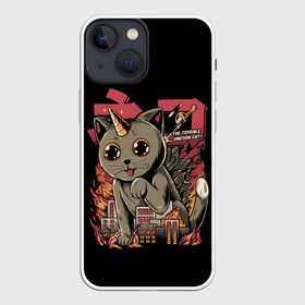 Чехол для iPhone 13 mini с принтом АНИМЕ КОТ ЕДИНОРОЖЕК в Кировске,  |  | anime | cat | city | japan | manga | unicorn | аниме | великан | город | единорог | звери | кот | котик | манга | милый | монстр | пушистый | япония