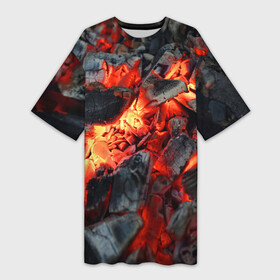 Платье-футболка 3D с принтом Древесные угли в Кировске,  |  | ash | bonfire | coals | fire | heat | nature | smoldering | tourism | woody | древесные | жар | костер | огонь | пепел | природа | тлеющие | туризм | угли