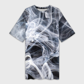 Платье-футболка 3D с принтом Графика дыма в Кировске,  |  | art | black and white | graphics | lines | puffs of smoke | smoke | waves | волны | графика | дым | искусство | клубы дыма | линии | чернобелая