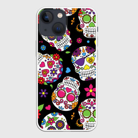 Чехол для iPhone 13 mini с принтом SKULLS1 в Кировске,  |  | skull | мексика | паттерн | праздник | цветы | черепа