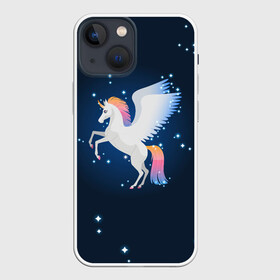 Чехол для iPhone 13 mini с принтом Милый пегас единорог с радужной гривой в Кировске,  |  | horse | pony | rainbow | unicorn | аликорн | волшебно | единорог | единороги | звезды | крылья | лошадь | ночь | пегас | пони | радуга | рог | юникорн