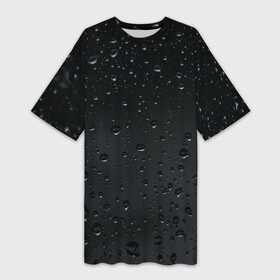 Платье-футболка 3D с принтом Ночной дождь в Кировске,  |  | без надписей | дождь | капли | ночь | стекло | темный | черный