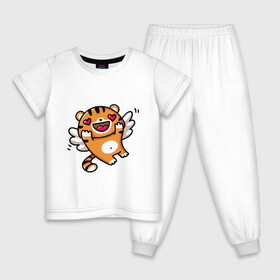 Детская пижама хлопок с принтом влюбленный тигренок в Кировске, 100% хлопок |  брюки и футболка прямого кроя, без карманов, на брюках мягкая резинка на поясе и по низу штанин
 | Тематика изображения на принте: 2022 | год тигра | новый год | новый год 2022 | символ года | тигр | тигренок | тигрица | тигры