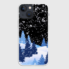 Чехол для iPhone 13 mini с принтом Снежная ночь в зимнем лесу в Кировске,  |  | christmas | christmas tree | happy new year | merry christmas | new year | snow | snowflakes | tree | белый снег | декабрь | ёлка | елки | зима | зима близко | зимний орнамент | зимний узор | лес | моро | новый год | пейзаж | подарок | природа