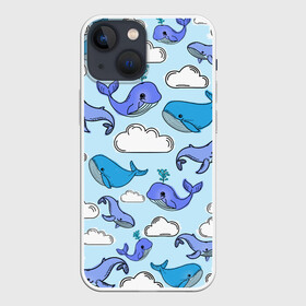 Чехол для iPhone 13 mini с принтом Небесные киты (цвет) в Кировске,  |  | whale | детская пижама | летающие киты | морское | небо