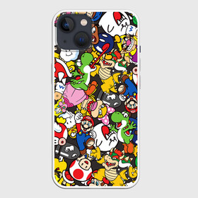 Чехол для iPhone 13 с принтом Mrio ALLSTARS в Кировске,  |  | bowser | bullet bill | goomba | koopa troopa | luigi | mario | princess peach | toad | yoshi | боузер | гриб | гумба | йоши | купа | луиджи | марио | пуля билл