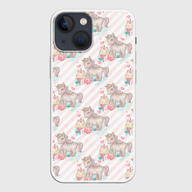 Чехол для iPhone 13 mini с принтом Единороги паттер в Кировске,  |  | единорог | кони | лошадка | лошадь | милый | пони | радуга