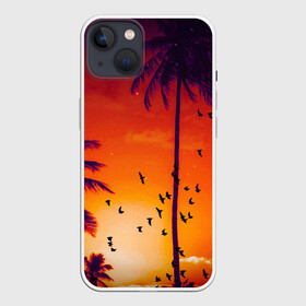 Чехол для iPhone 13 с принтом РАЙСКОЕ НАСЛАЖДЕНИЕ в Кировске,  |  | закат | лето | лучи | небо | отдых | пальмы | пляж | птицы | солнце