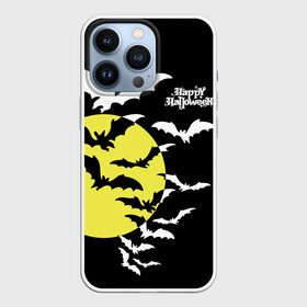 Чехол для iPhone 13 Pro с принтом Летучие мыши на Хэллоуин в Кировске,  |  | bats | black | happy halloween | moon | night | sky | yellow | желтая | летучие мыши | луна | небо | ночь | праздник | хэллоуин | черное