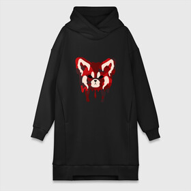 Платье-худи хлопок с принтом Red Panda Camo в Кировске,  |  | Тематика изображения на принте: animal | black | camo | camouflage | jungle | panda | red | red panda | white | белый | джунгли | животные | камуфляж | красная панда | красный | панда | черный