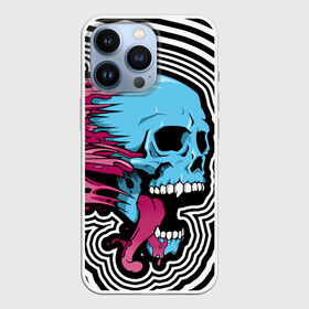 Чехол для iPhone 13 Pro с принтом Летящий череп в Кировске,  |  | blood | blue | day of the dead | fangs | happy halloween | holiday | skull | день мертвых | клыки | кровь | праздник | синий | хэллоуин | череп