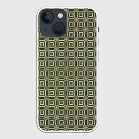 Чехол для iPhone 13 mini с принтом Абстракция из зеленых квадратов в Кировске,  |  | abstraction | shapes | squares | абстракция | желтый | зеленый | квадраты | коричневый | молодежный | принт | узор | фигуры