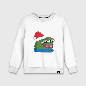 Детский свитшот хлопок с принтом Pepe, pepe happy, Пепе хеппи, pepe happy new year в Кировске, 100% хлопок | круглый вырез горловины, эластичные манжеты, пояс и воротник | frog pepe | happy | happy new year | mem | meme | peepo | pepe | pepe happy | pepe happy new year | лягушка пепе | лягушонок | лягушонок пепе | пепе хеппи | хеппи