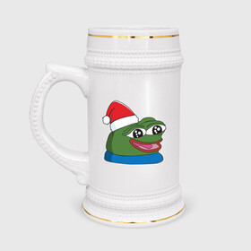 Кружка пивная с принтом Pepe, pepe happy, Пепе хеппи, pepe happy new year в Кировске,  керамика (Материал выдерживает высокую температуру, стоит избегать резкого перепада температур) |  объем 630 мл | frog pepe | happy | happy new year | mem | meme | peepo | pepe | pepe happy | pepe happy new year | лягушка пепе | лягушонок | лягушонок пепе | пепе хеппи | хеппи