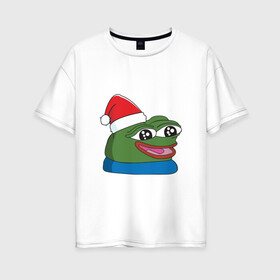 Женская футболка хлопок Oversize с принтом Pepe, pepe happy, Пепе хеппи, pepe happy new year в Кировске, 100% хлопок | свободный крой, круглый ворот, спущенный рукав, длина до линии бедер
 | frog pepe | happy | happy new year | mem | meme | peepo | pepe | pepe happy | pepe happy new year | лягушка пепе | лягушонок | лягушонок пепе | пепе хеппи | хеппи