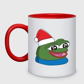 Кружка двухцветная с принтом Pepe, pepe happy, Пепе хеппи, pepe happy new year в Кировске, керамика | объем — 330 мл, диаметр — 80 мм. Цветная ручка и кайма сверху, в некоторых цветах — вся внутренняя часть | Тематика изображения на принте: frog pepe | happy | happy new year | mem | meme | peepo | pepe | pepe happy | pepe happy new year | лягушка пепе | лягушонок | лягушонок пепе | пепе хеппи | хеппи