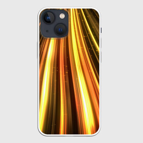 Чехол для iPhone 13 mini с принтом Vzlet в Кировске,  |  | желтый | лучи | неон | неоновый | оранжнвый | полосы