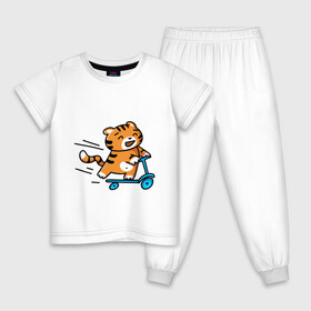 Детская пижама хлопок с принтом Тигренок на самокате в Кировске, 100% хлопок |  брюки и футболка прямого кроя, без карманов, на брюках мягкая резинка на поясе и по низу штанин
 | 2022 | год тигра | новый год | новый год 2022 | символ года | тигр | тигренок | тигрица | тигры