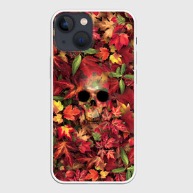 Чехол для iPhone 13 mini с принтом Осенний череп в Кировске,  |  | halloween | клен | кленовые | листья | осень | скелет | хеллоуин | череп