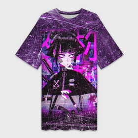 Платье-футболка 3D с принтом Cyberpunk Samurai Anime в Кировске,  |  | 2077 | anime | cyberpunk | girl | grunge | japan | neon | pink | аниме | анимэ | гранж | девочка | девушка | игра | иероглифы | киберпанк | мульт | неон | неоновый | офф вайт | полосы | потертости | самурай | символ | тян | узоры | я