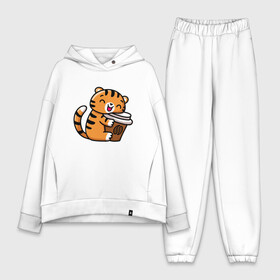 Женский костюм хлопок Oversize с принтом Тигренок и кофе в Кировске,  |  | 2022 | год тигра | новый год | новый год 2022 | символ года | тигр | тигренок | тигрица | тигры