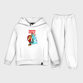 Детский костюм хлопок Oversize с принтом Тигр и снеговик 2022 в Кировске,  |  | Тематика изображения на принте: 2022 | год тигра | новый год | новый год 2022 | символ года | тигр | тигренок | тигрица | тигры