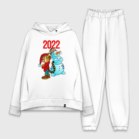 Женский костюм хлопок Oversize с принтом Тигр и снеговик 2022 в Кировске,  |  | 2022 | год тигра | новый год | новый год 2022 | символ года | тигр | тигренок | тигрица | тигры