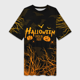 Платье-футболка 3D с принтом HALLOWEEN FOREST BATS  ЛЕТУЧИЕ МЫШИ В ЛЕСУ ХЕЛЛОУИН в Кировске,  |  | bats | bones | ghost | halloween | pumpkin | skull | кости | летучие мыши | приведение | призрак | скелет | тыква | хеллоуин | хоррор | хэллоуин