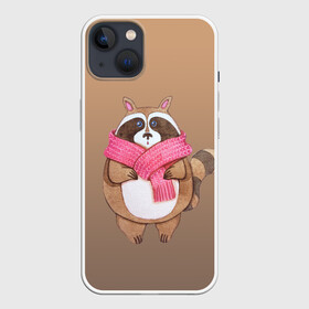 Чехол для iPhone 13 с принтом акварельный енотик в Кировске,  |  | raccoon cartoon animal | акварель | детский | енот | мультипликационный персонаж | мультяшка | ребенок | рисунок