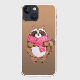 Чехол для iPhone 13 mini с принтом акварельный енотик в Кировске,  |  | raccoon cartoon animal | акварель | детский | енот | мультипликационный персонаж | мультяшка | ребенок | рисунок