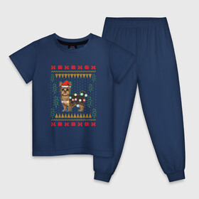 Детская пижама хлопок с принтом Рождественский свитер Йоркшик в Кировске, 100% хлопок |  брюки и футболка прямого кроя, без карманов, на брюках мягкая резинка на поясе и по низу штанин
 | christmas | ugly sweater | вечеринка | йорк | йоркширский терьер | новый год | праздники | рождественский свитер | рождество | собака | собачка | уродливый свитер