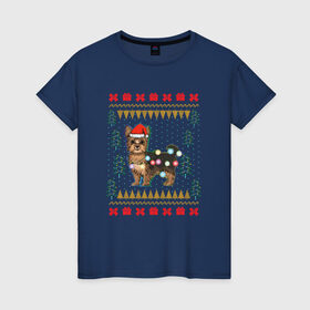 Женская футболка хлопок с принтом Рождественский свитер Йоркшик в Кировске, 100% хлопок | прямой крой, круглый вырез горловины, длина до линии бедер, слегка спущенное плечо | christmas | ugly sweater | вечеринка | йорк | йоркширский терьер | новый год | праздники | рождественский свитер | рождество | собака | собачка | уродливый свитер